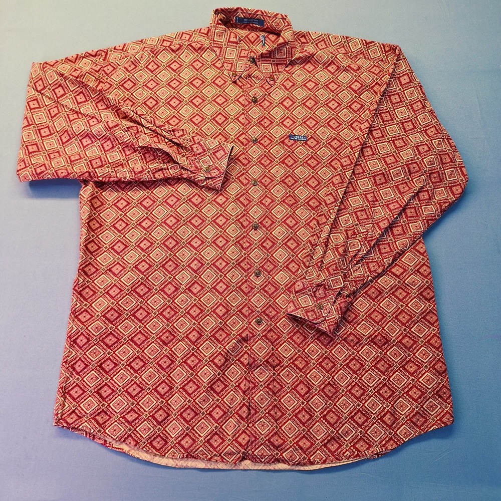Chaps Ralph Lauren Mens Red Geometric Medallion Print Cotton Button Down XL